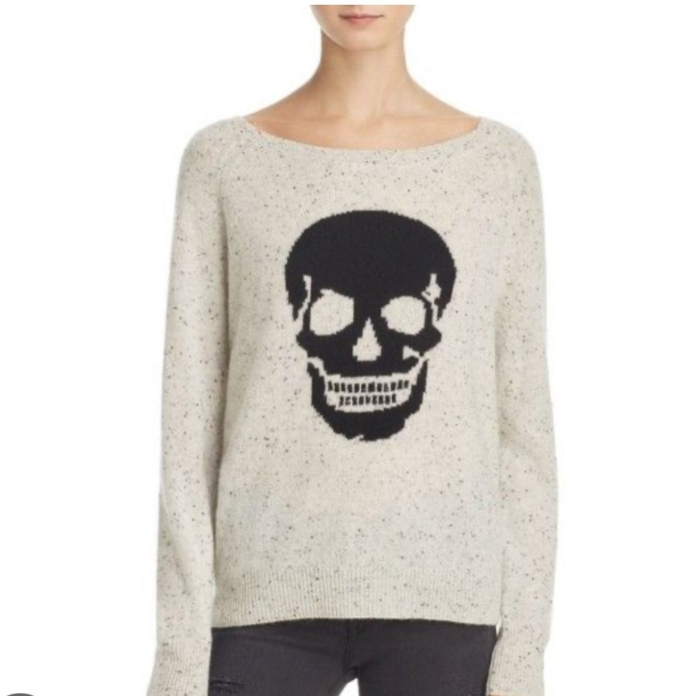 Small - aqua cashmere skull sweater